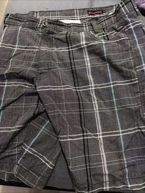 burnside Gray Plaid Men’s Shorts with Blue Accents